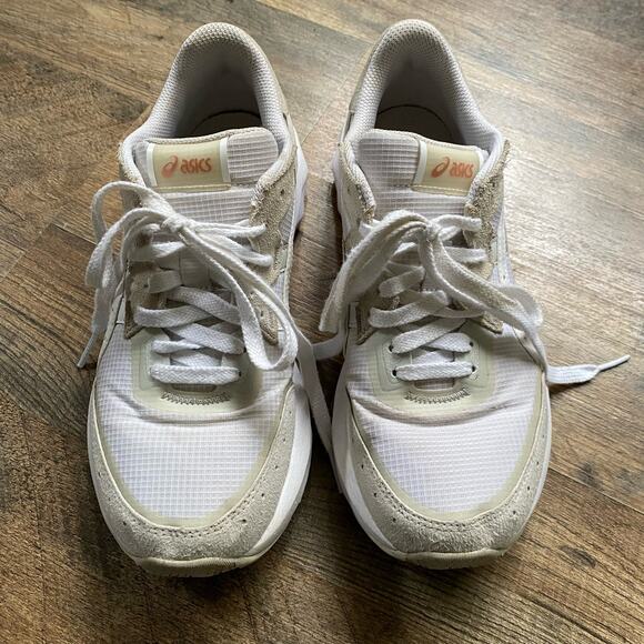 Asics Running Sneakers Shoes White Cream Faux Suede Monochrome Neutral Retro - Picture 6 of 14